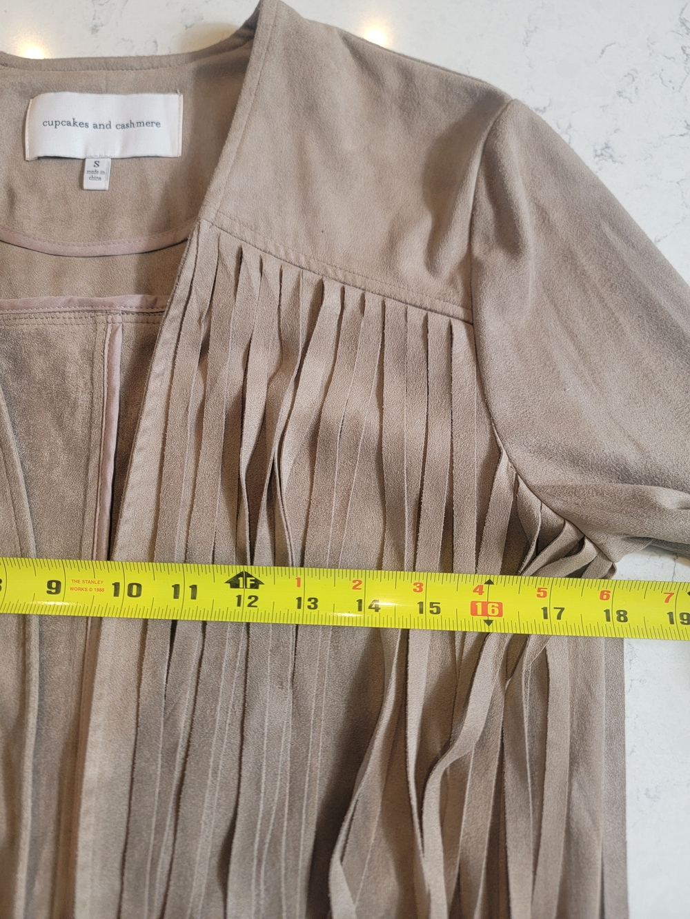 Cupcakes and Cashmere Faux Suede Fringe Jacket Tan Boho Western cowgirl Small - Picture 9 of 10